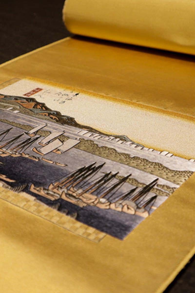 引箔東海道五十三次平刺繍袋帯